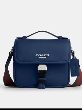 💙Coach NWT Deep Blue Racer Crossbody Bag With Varsity Stripe & Silver Hardware